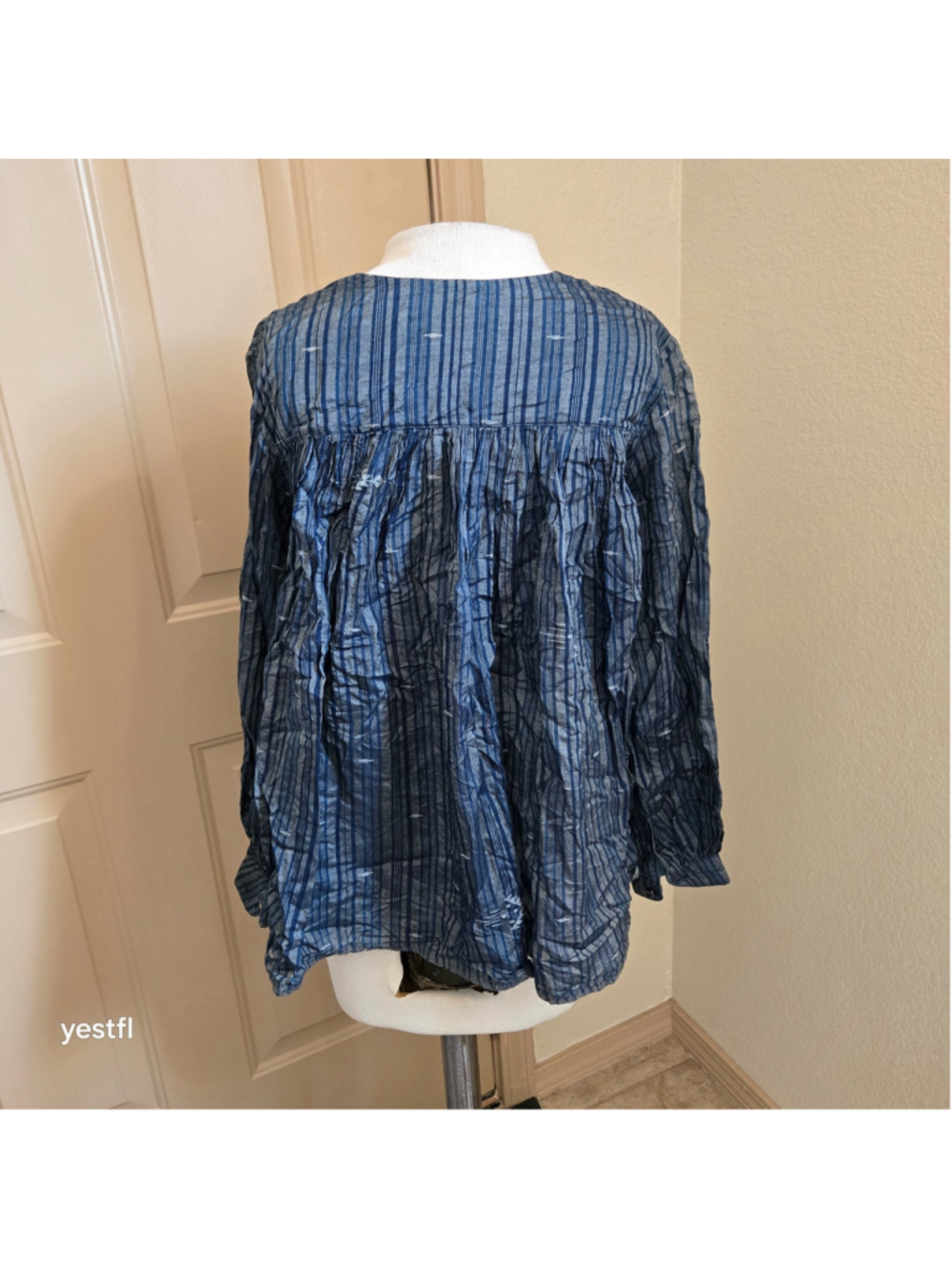 Maku Textiles Khonsu Abelia Blouse Size M Blue Plaid Cotton Silk Top - Picture 2 of 10
